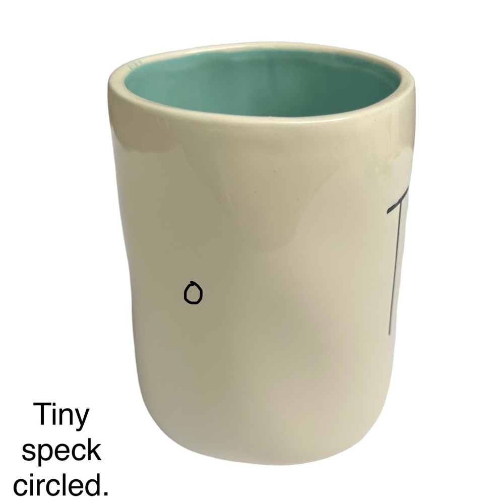 Rae Dunn TEA Mug White Teal Interior Black Large Letter Dimples NWT 2017 OG - Picture 7 of 14